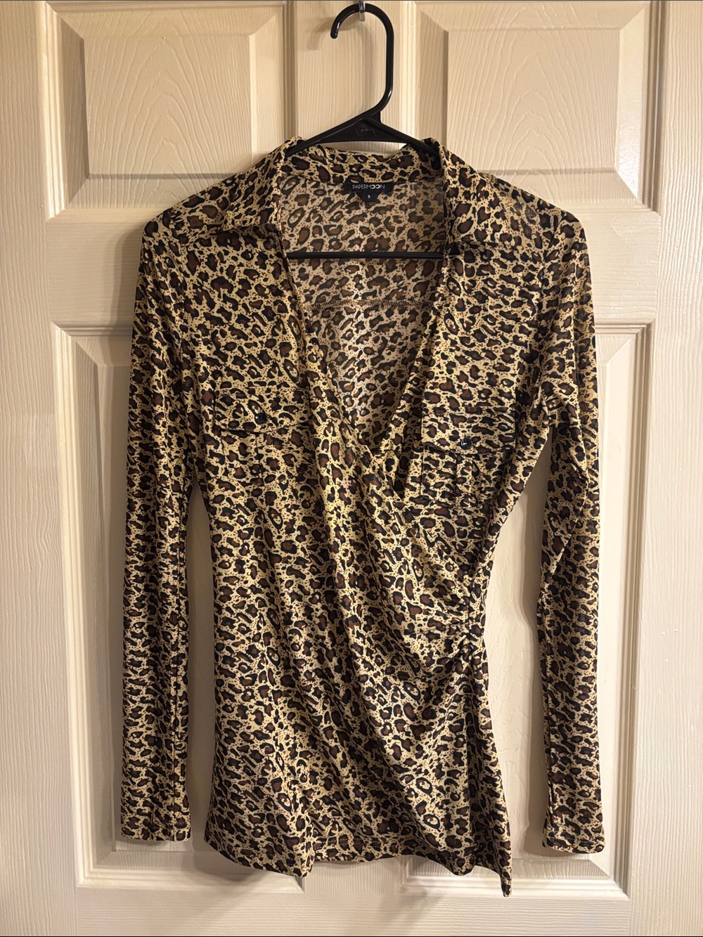 Papermoon Leopard Print Long Sleeve Wrap Blouse - Brown Black